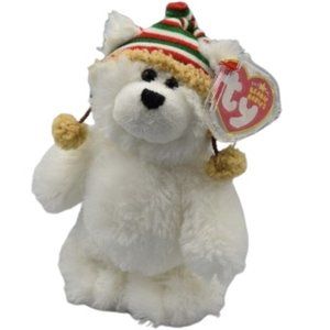 Chillingsly TY Beanie Baby White Bear Striped Hat with Pom poms